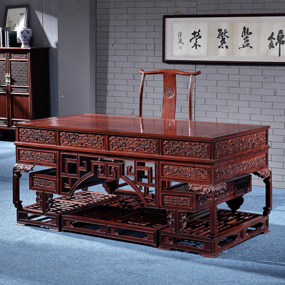 红木家具老挝酸枝办公桌花枝大班台巴里黄檀高档老板桌中式写字台
